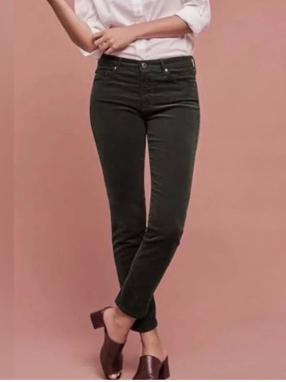 NWT Adriano Goldschmied The Stevie Slim Straight Corduroy Velvet Jeans Charcoal